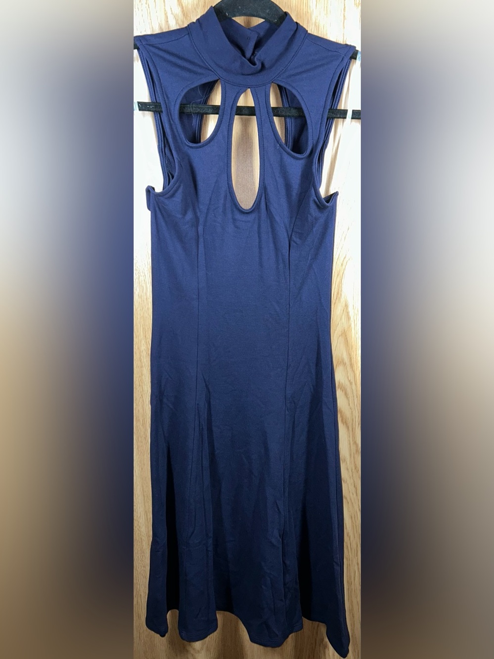 SurelyMine Size M Navy Mock-Neck Sleeveless w/ Keyhole Cutouts Dress